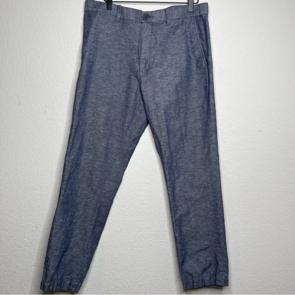 Banana Republic Men Pants 33x30 Aden Chino Blue Cross Dye Linen Cotton - Picture 2 of 9